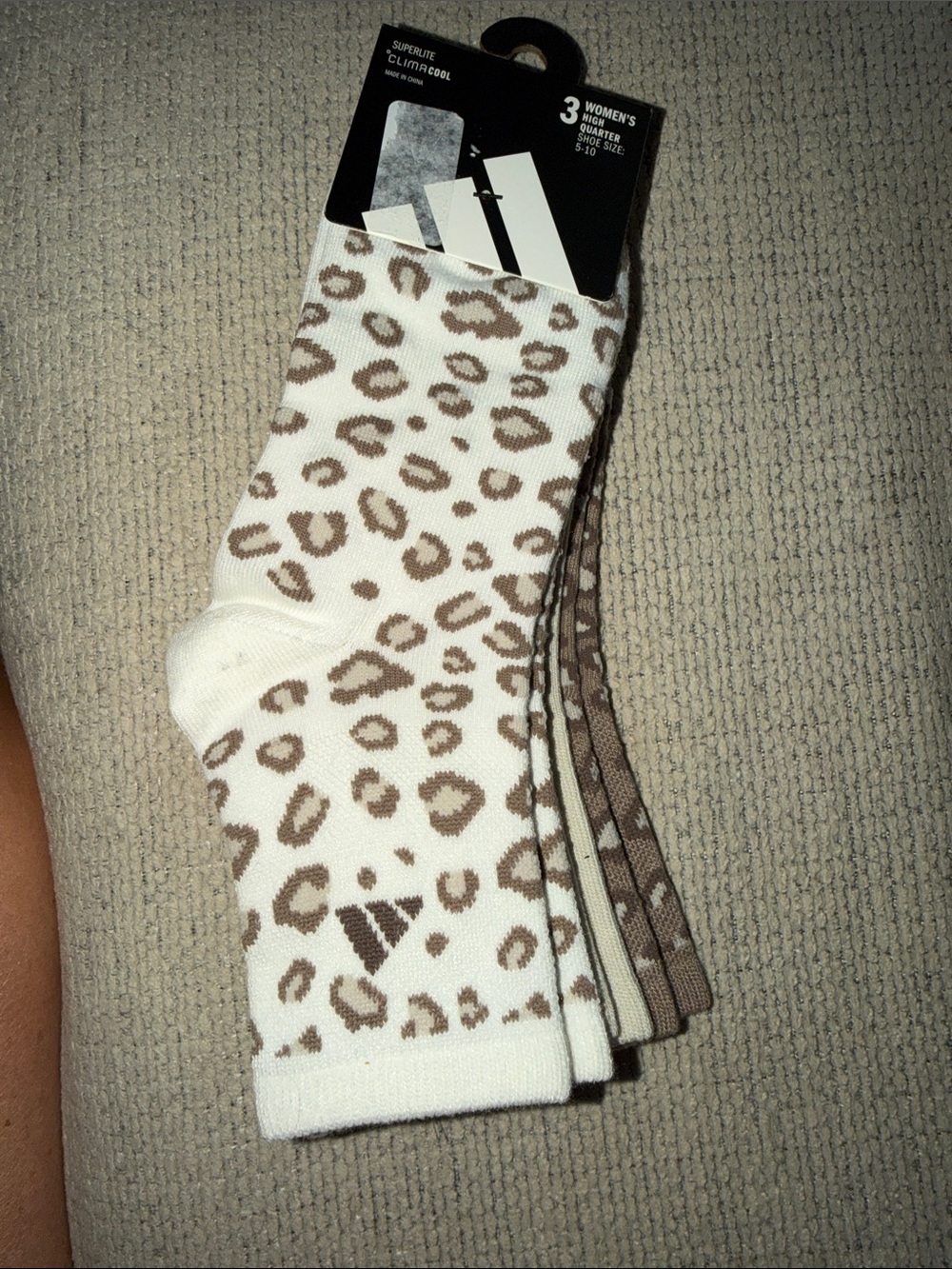 adidas Women's Leopard Print Crew Socks - White & Brown (3 Pack)